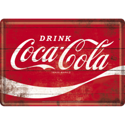 . Metalowy mini szyld 15x10 cm stara reklama Coca-Cola Logo Red Wave