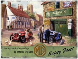 Metalowy plakat reklamowy blacha tin sign Serwis MG Rover Octagon Garage Szybkość i bezpieczeństwo Prezent