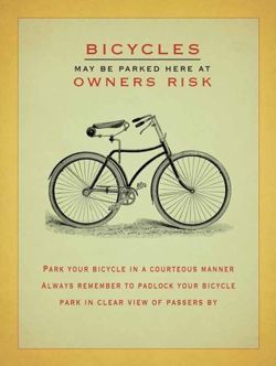 Metalowy retro plakat blacha tin sign Parkowanie rowerów tylko na własną odpowiedzialność