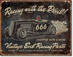 Metalowy szyld plakat reklamowy blacha tin sign USA Hot Rod Wyścig z Diabłem Prezent