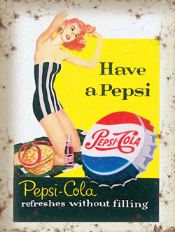 Pepsi orzeźwia bez uczucia pełności. Metalowy szyld reklama tin sign 30x40 cm 