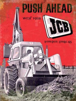 Metalowy plakat reklamowy blacha tin sign 30x40 cm Spychaj z twoją maszyną JCB