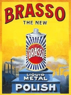 Metalowy plakat reklamowy blacha tin sign Nowa polerka Brasso jest jak ciekły metal  .  Prezent