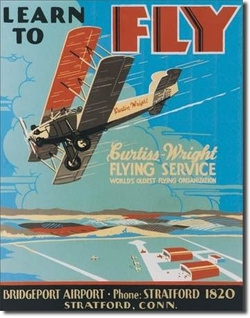 Metalowy szyld plakat reklamowy blacha tin sign USA Szkoła latania Curtiss-Wright