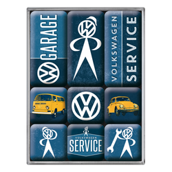 Zestaw 9 metalowych magnesów na lodówkę VW Service