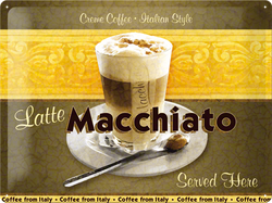 Metalowy plakat szyld blacha tin signs reklama Tu podajemy kawę Latte Macchiato Prezent