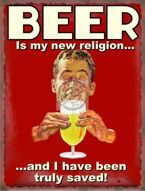 Metalowy plakat reklamowy blacha tin sign humor USA Piwo jest moją religią Prezent