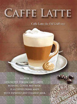 Metalowy plakat reklamowy blacha tin sign Cafe Latte. Prezent