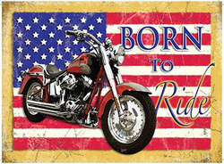 Metalowy plakat reklamowy blacha tin sign Urodzony do jazdy motocyklem Prezent