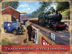 Metalowy plakat reklamowy blacha tin sign Transportujemy parowozami Grandad Prezent