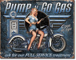 Metalowy plakat reklamowy blacha tin sign USA pin up girl Tankuj i jedź Prezent # 1698