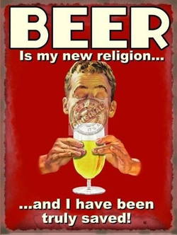 Metalowy plakat reklamowy blacha tin sign humor USA Piwo jest moją religią Prezent