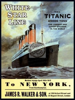 Jumbo Metalowy plakat reklamowy blacha tin sign Titanic największy i najbezpieczniejszy parowiec świata. Prezent