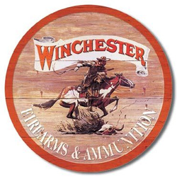 Winchester Broń i amunicja Metalowy okrągły szyld eeklamowy blacha tin sign USA