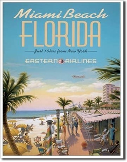 Metalowy szyld plakat reklamowy blacha tin sign USA Lataj do Miami Beach liniami Eastern Airlines