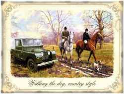 Metalowy plakat reklamowy blacha tin sign Land Rover - spacery z psem Prezent