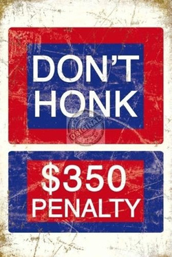 Metalowy plakat szyld tin signs reprodukcja znaku drogowego Nie Trąbić. Kara 350 dolarów