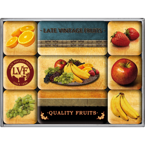 Zestaw 9 metalowych magnesów na lodówkę Dobre owoce od Late Vintage Fruits od 1886 roku