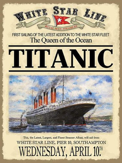 Jumbo Metalowy plakat reklamowy blacha tin sign Titanic pierwszy rejs.  Prezent