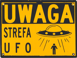 UWAGA STREFA UFO Metalowy szyld 20/15 cm. 