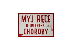 Metalowy  mini szyld 15x10 cm. Myj ręce