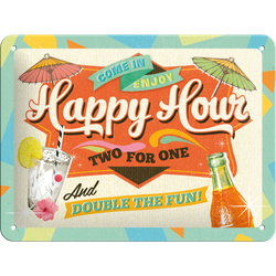 Metalowy plakat mały szyld barowy tin sign Happy Hour Przyjdź i ciesz się podwójnie 