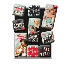 Zestaw 9 metalowych magnesów na lodówkę Kasyno pin up girls