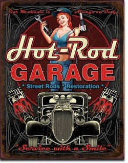 Metalowy plakat reklamowy blacha tin sign USA pin up Serwis Hot Rod. Serwisujemy i remontujemy z uśmiechem