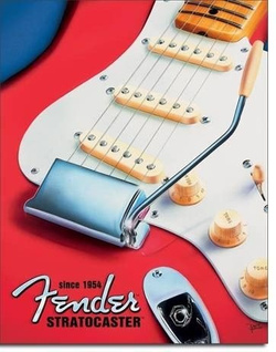 Metalowy szyld plakat reklamowy blacha tin sign USA Gitary Fender Stratocaster od 1954 roku