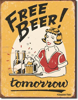 Metalowy plakat reklamowy blacha tin sign USA Darmowe piwo jutro Prezent #1290
