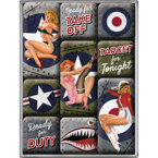 Zestaw 9 metalowych magnesów na lodówkę. Dziewczyny pin up na służbie