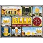 Zestaw 9 metalowych magnesów na lodówkę Najsłynniejsze piwa świata