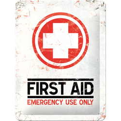 Metalowy plakat mały szyld tin sign 15x20 cm Pierwsza pomoc. Do użycia w nagłych wypadkach