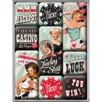 Zestaw 9 metalowych magnesów na lodówkę Kasyno pin up girls