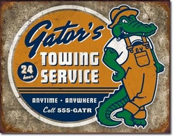 Metalowy szyld plakat reklamowy blacha tin sign USA Pomoc Drogowa Gator's 24 h