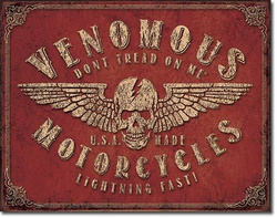 Metalowy szyld plakat reklamowy blacha tin sign USA Jadowite motocykle zrobione w USA Prezent