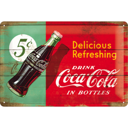 Metalowy plakat szyld tin signs 30x20 cm Pij Coca-Cola w butelkach. Wspaniałe Orzeźwienie
