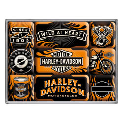Zestaw 9 metalowych magnesów na lodówkę Harley Davidson Wild At Heart